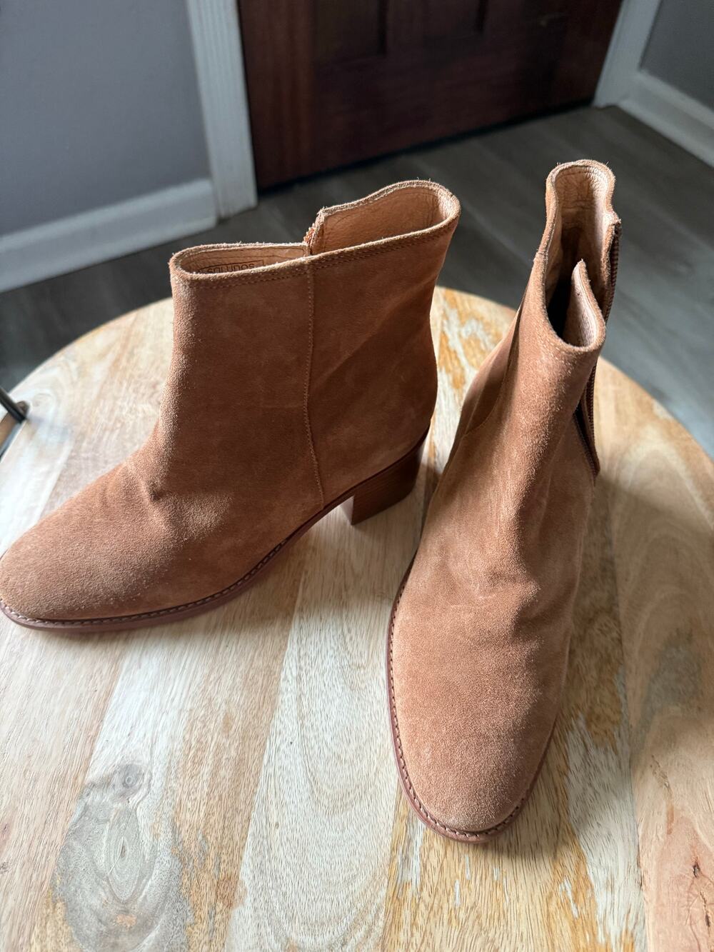 Soludos Brown Suede Leather Zip Up Heeled Boots, size 6.5 Women's